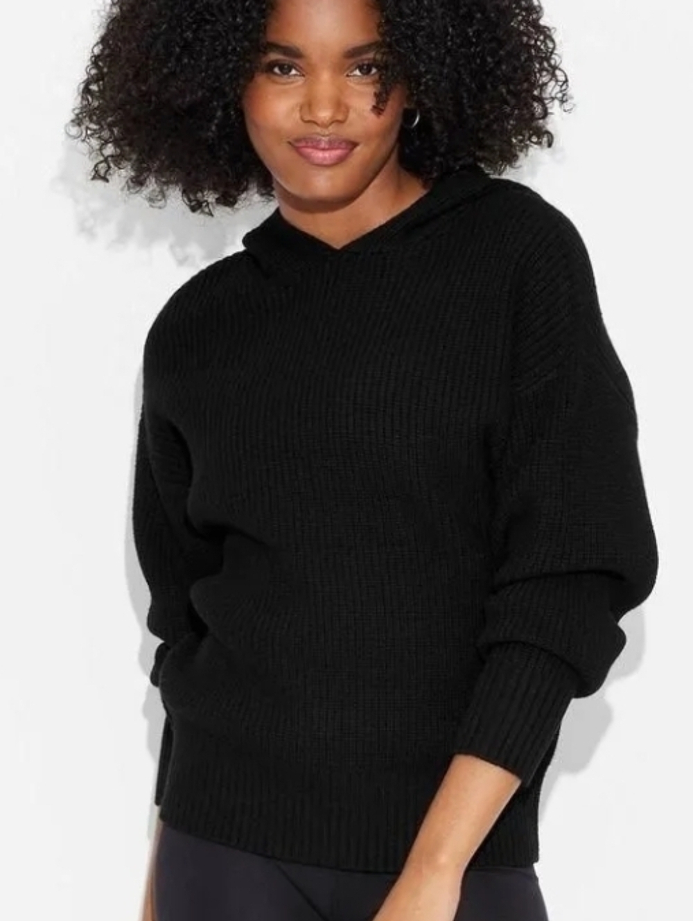 wild fable Black Ribbed Hooded Sweater